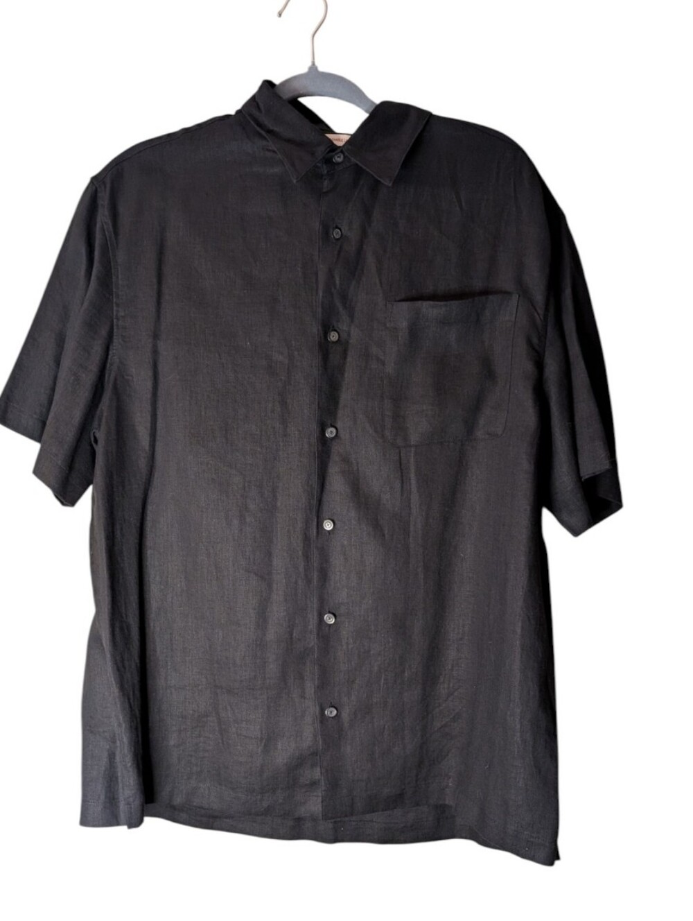 Paradise Collection Black Linen Short Sleeve Camp Button Shirt Mens Large Resort